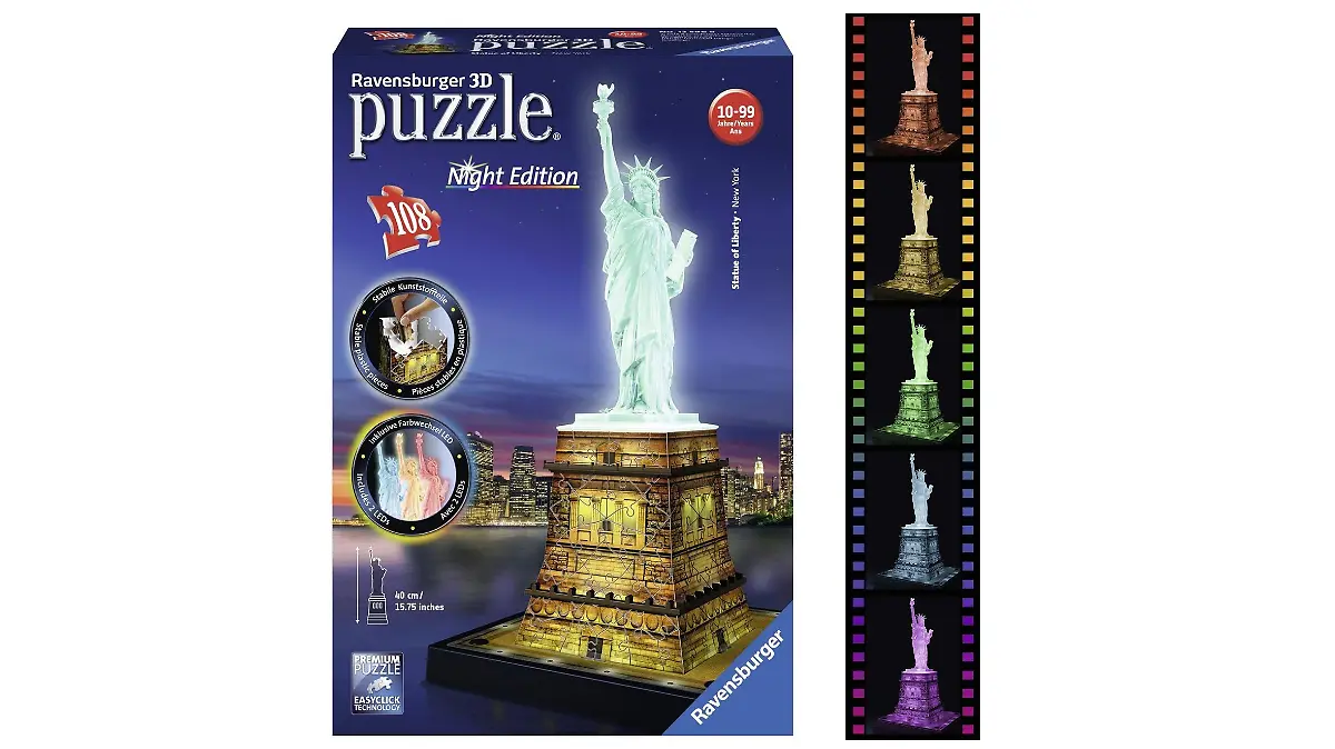 Puzzle: 3D-Statue und Lampe der Freiheitsstatue.