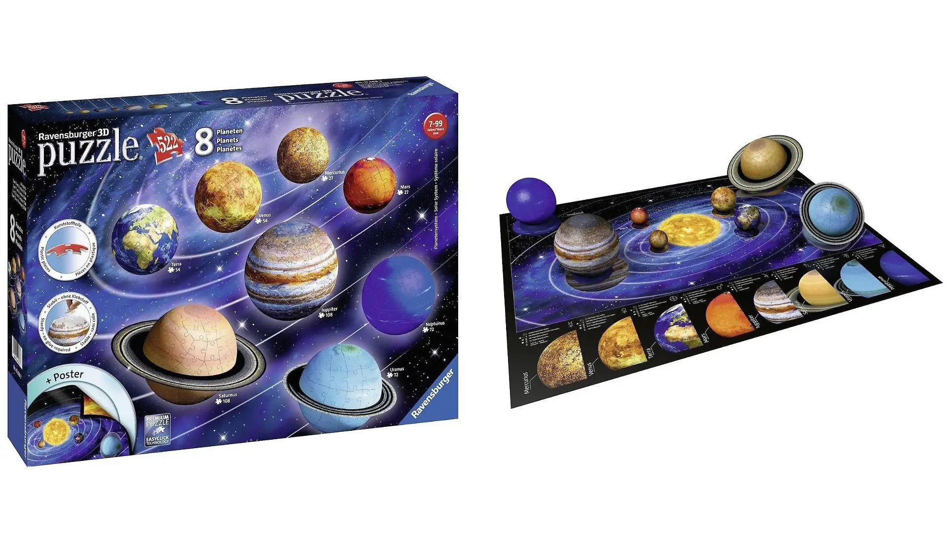 3D-Puzzle von Ravensburger: Unser Sonnensystem inklusive Info-Poster.