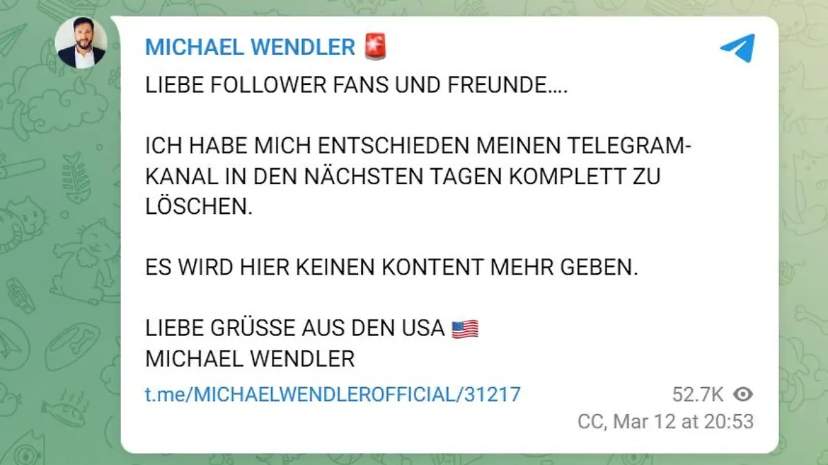 So kündigt Michael Wendler sein Telegram-Aus an