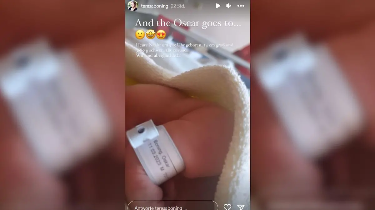 Wigald Bonings Frau Teresa vekündet die Geburt des kleinen Oskar auf Instagram.