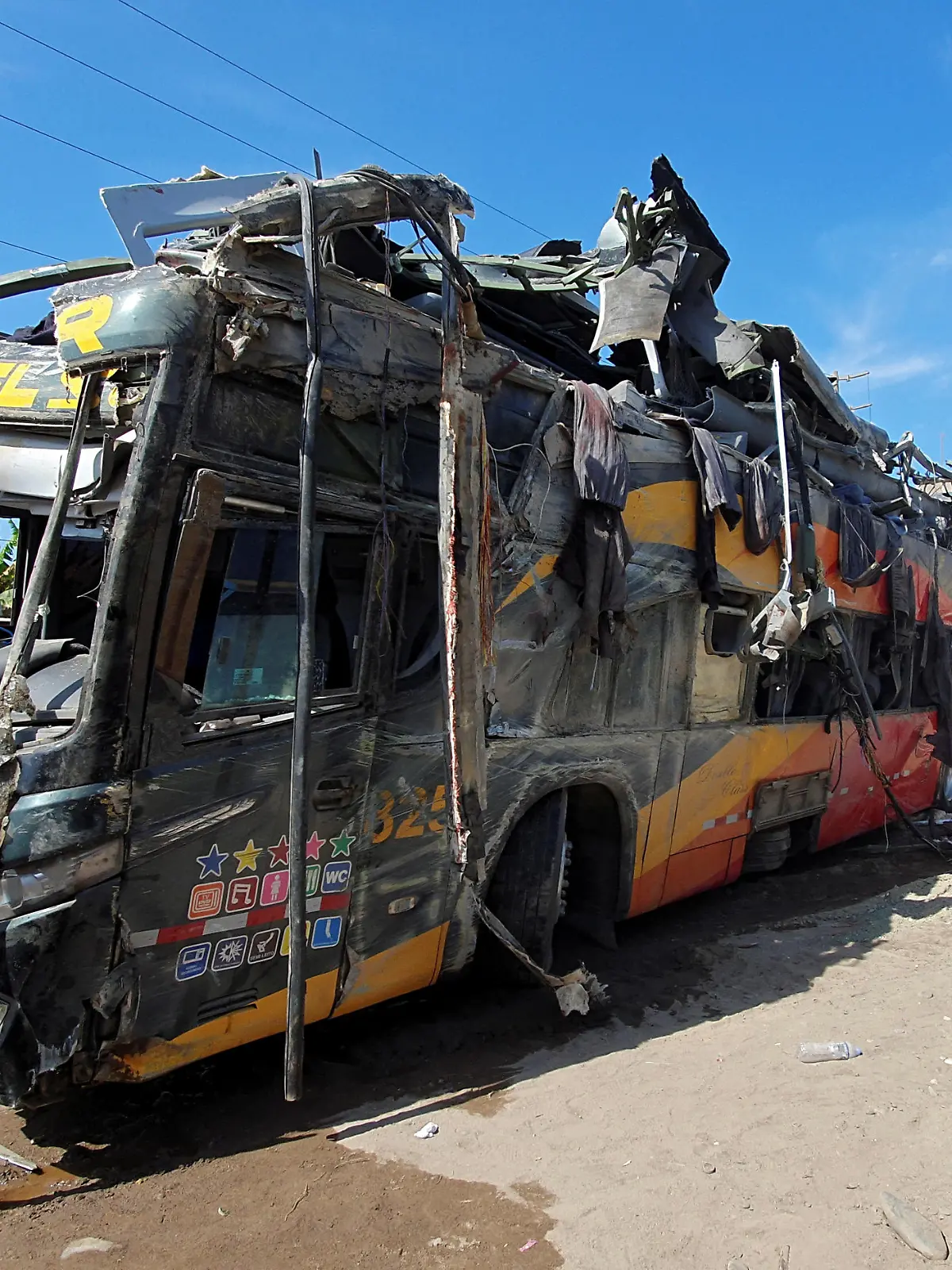 A general view shows the wreckage of a passenger bus that collided with other vehicles and rolled over, leaving several victims, in Arequipa, Peru January 6, 2020. REUTERS/Javier Santiago NO RESALES. NO ARCHIVES.