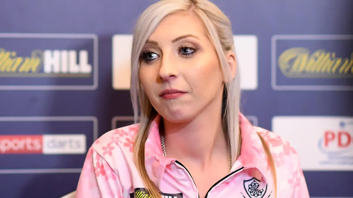 LONDON, ENGLAND - DECEMBER 17:  Fallon Sherrock talks to the press after winning her 1st round game against Ted Evetts to become the first female to win a game in the PDC World Championships during Day 5 of the 2020 William Hill Darts Championship  at Alexandra Palace on December 17, 2019 in London, England. (Photo by Alex Davidson/Getty Images)