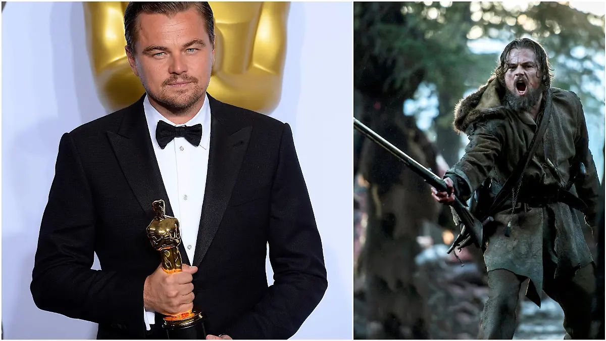 Leonardo DiCaprio mit seinem ersten Oscar und in "The Revenant"