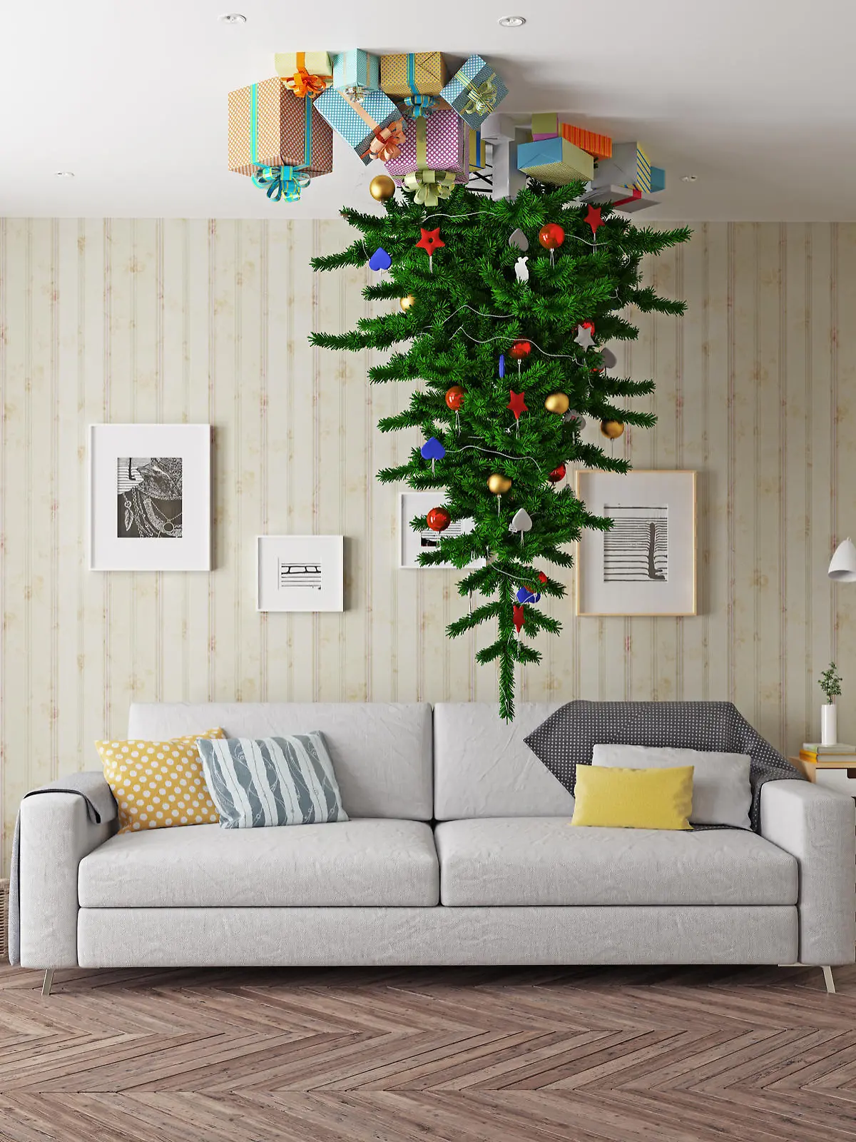Tannenbaum hängt von der Decke