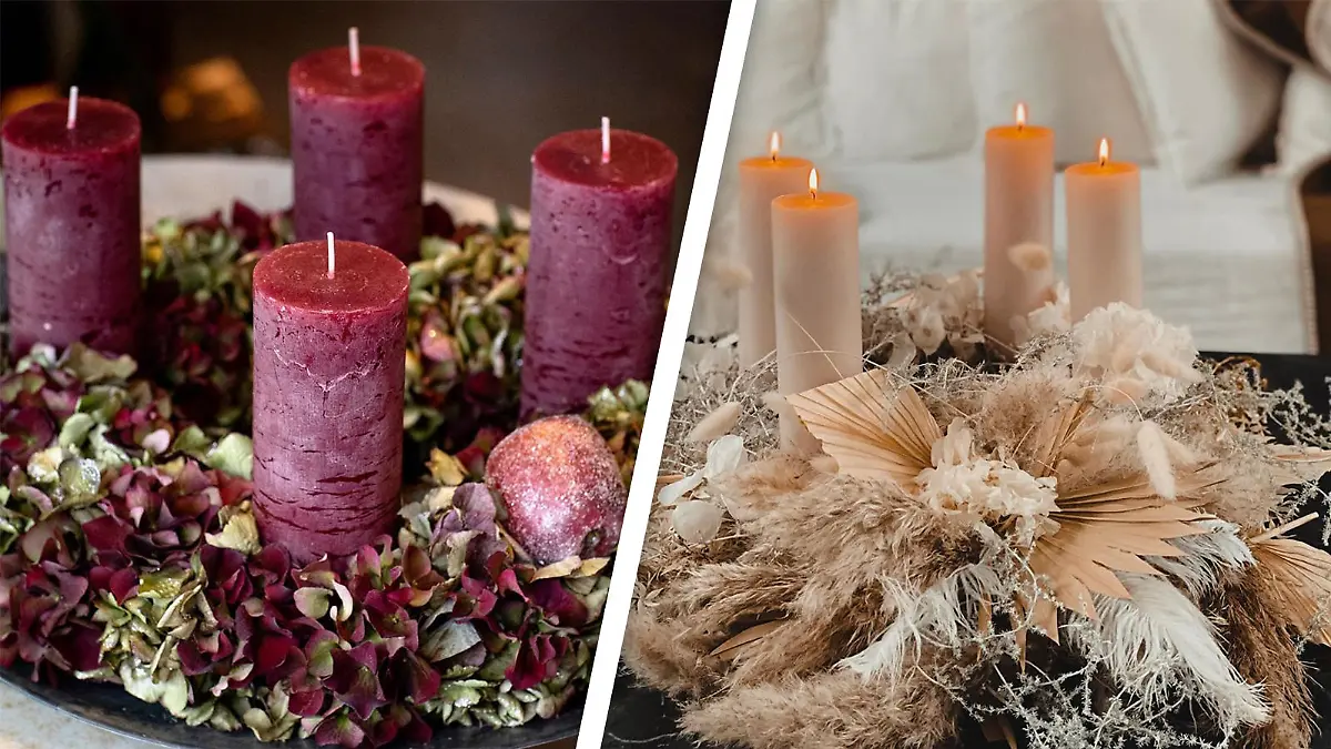 Adventskränze mit Hortensien und Pampasgras