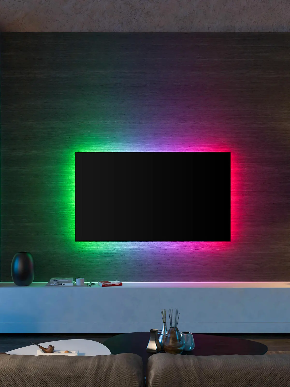TV Light Strips. 3D Illustrations. Front view.