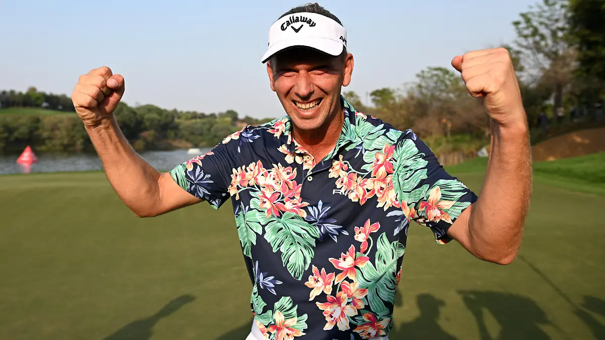 NEW DELHI, INDIA - FEBRUARY 26: Marcel Siem of Germany celebrates after winning the Hero Indian Open at Dlf Golf and Country Club on February 26, 2023 in India. (Photo by Stuart Franklin/Getty Images) *** BESTPIX ***