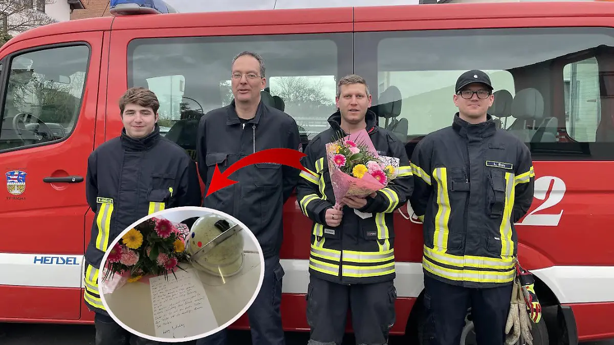 Willkommenen Abwechslung zwischen Bränden und Unfällen: Vier Feuerwehrmänner wurden zu Blumenboten.