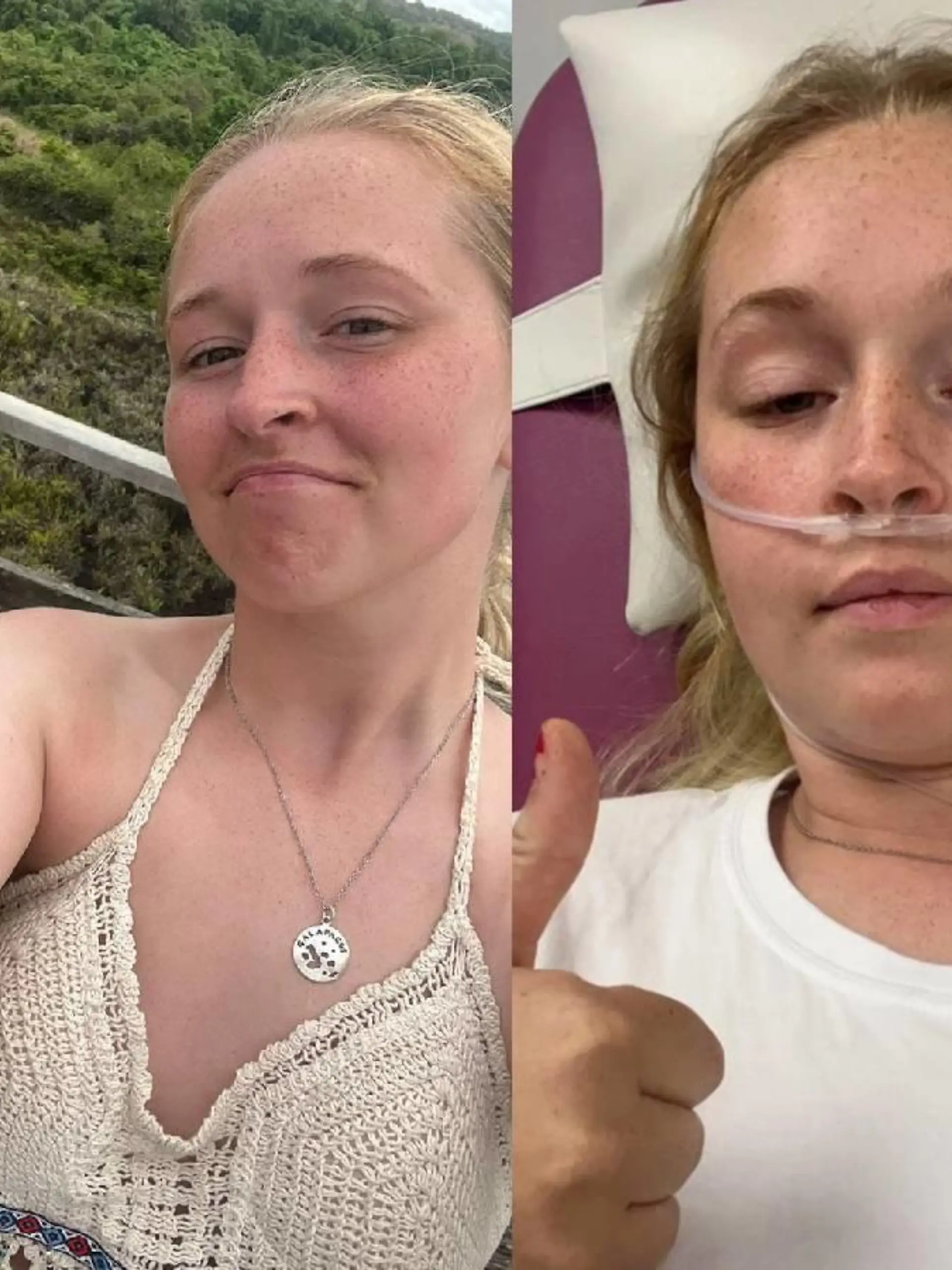Mollie Mulheron auf den Galapagosinseln und im Krankenhaus.