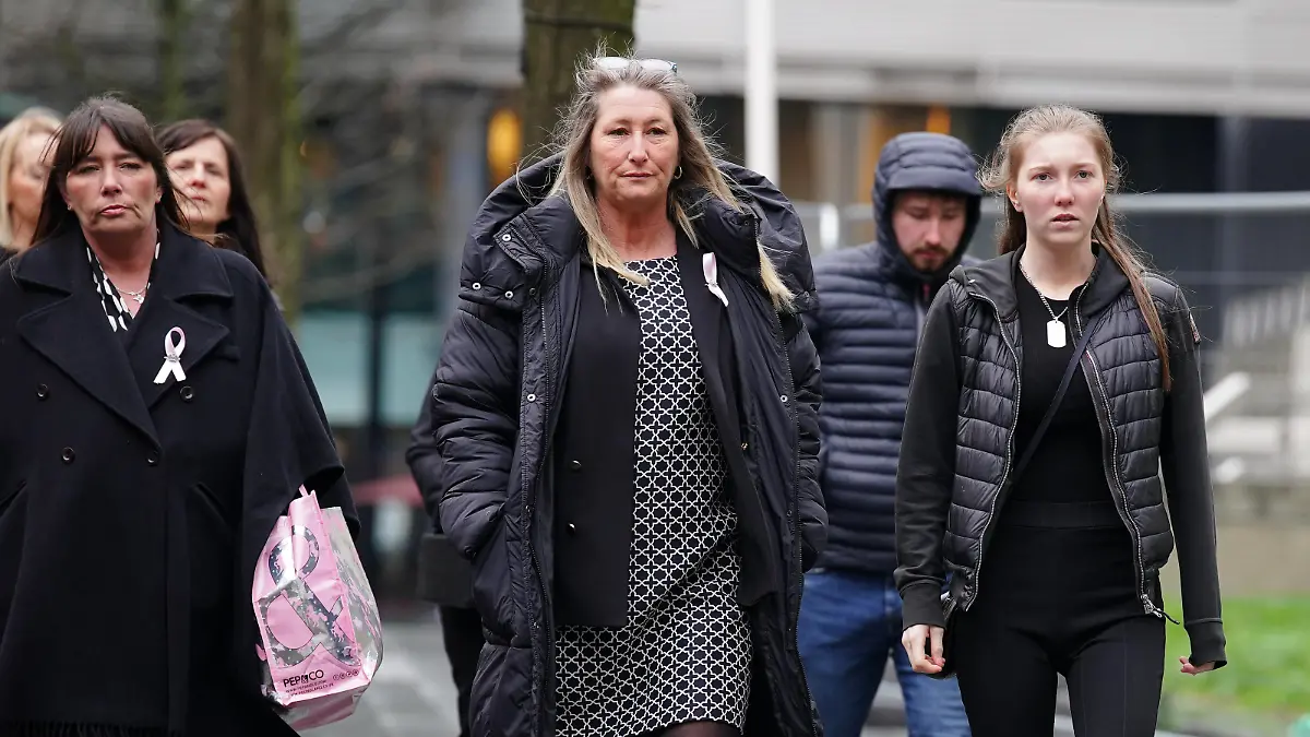 Olivia Pratt-Korbel death. Cheryl Korbel (centre), mother of nine-year-old Olivia Pratt-Korbel, arrives with family members at Manchester Crown Court for the trial of Thomas Cashman, who is charged with murdering her daughter, who was shot in her home in Dovecot, Liverpool, on August 22. Picture date: Monday March 6, 2023. The 34-year-old is also charged with wounding with intent of Ms Korbel, who was injured in the shooting, and the attempted murder of Joseph Nee, who was chased into the home, as well as two counts of possessing a firearm with intent to endanger life. See PA story COURTS KnottyAsh. Photo credit should read: Peter Byrne/PA Wire URN:71260612
