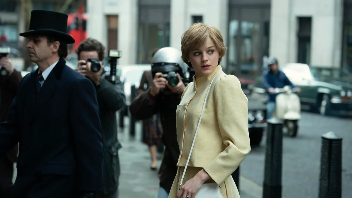 This image released by Netflix shows Emma Corrin in a scene from "The Crown." Season four premieres on Sunday, Nov. 15. (Des Willie/Netflix via AP)