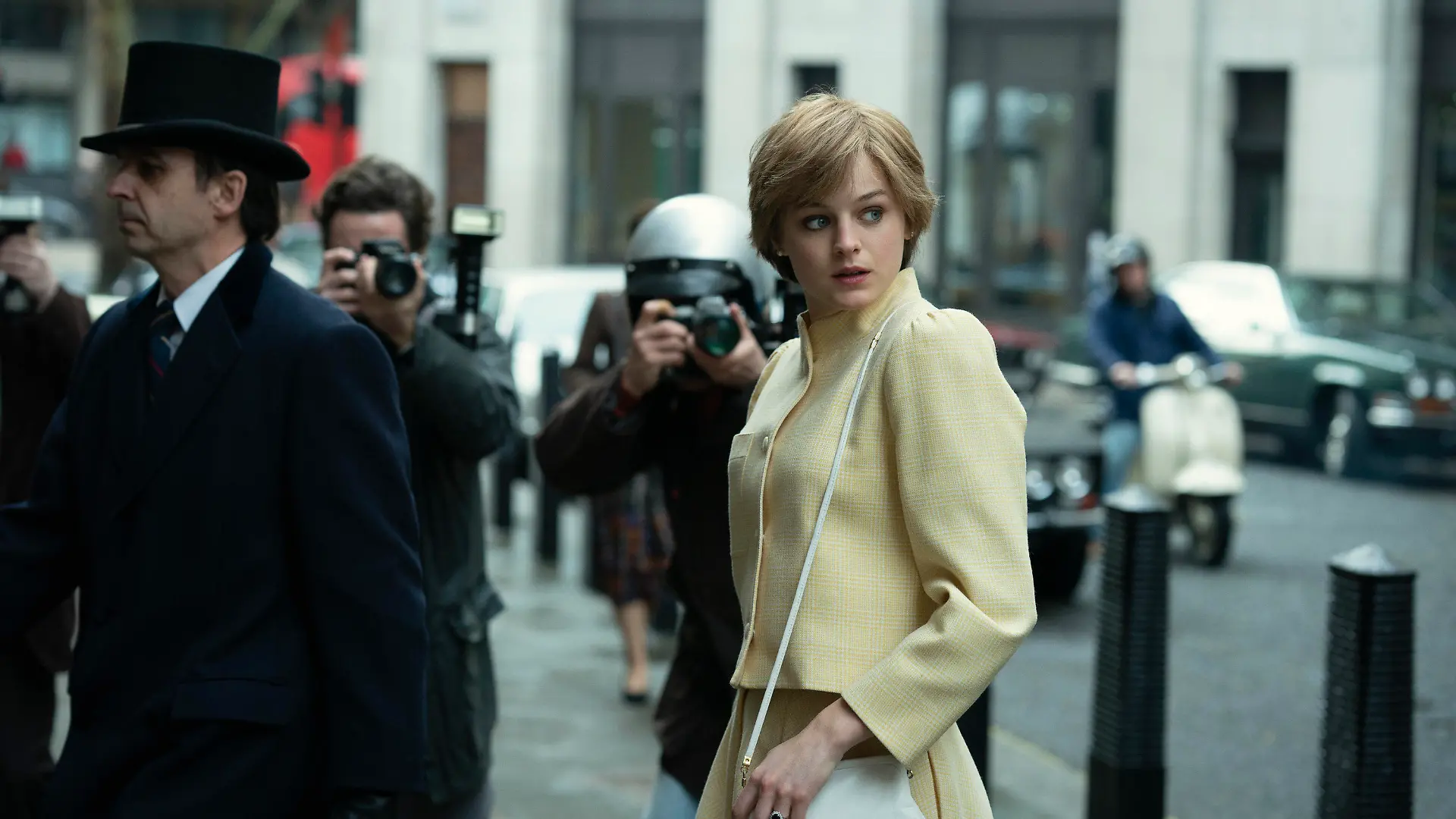 This image released by Netflix shows Emma Corrin in a scene from "The Crown." Season four premieres on Sunday, Nov. 15. (Des Willie/Netflix via AP)