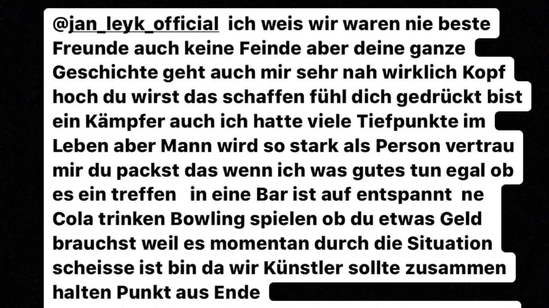 Pietro Lombardis Worte an Jan Leyk