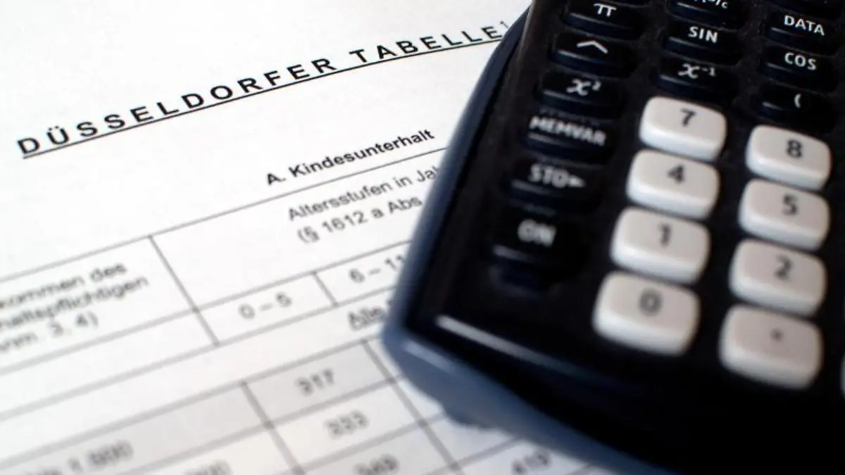Taschenrechner liegt auf «Düsseldorfer Tabelle»