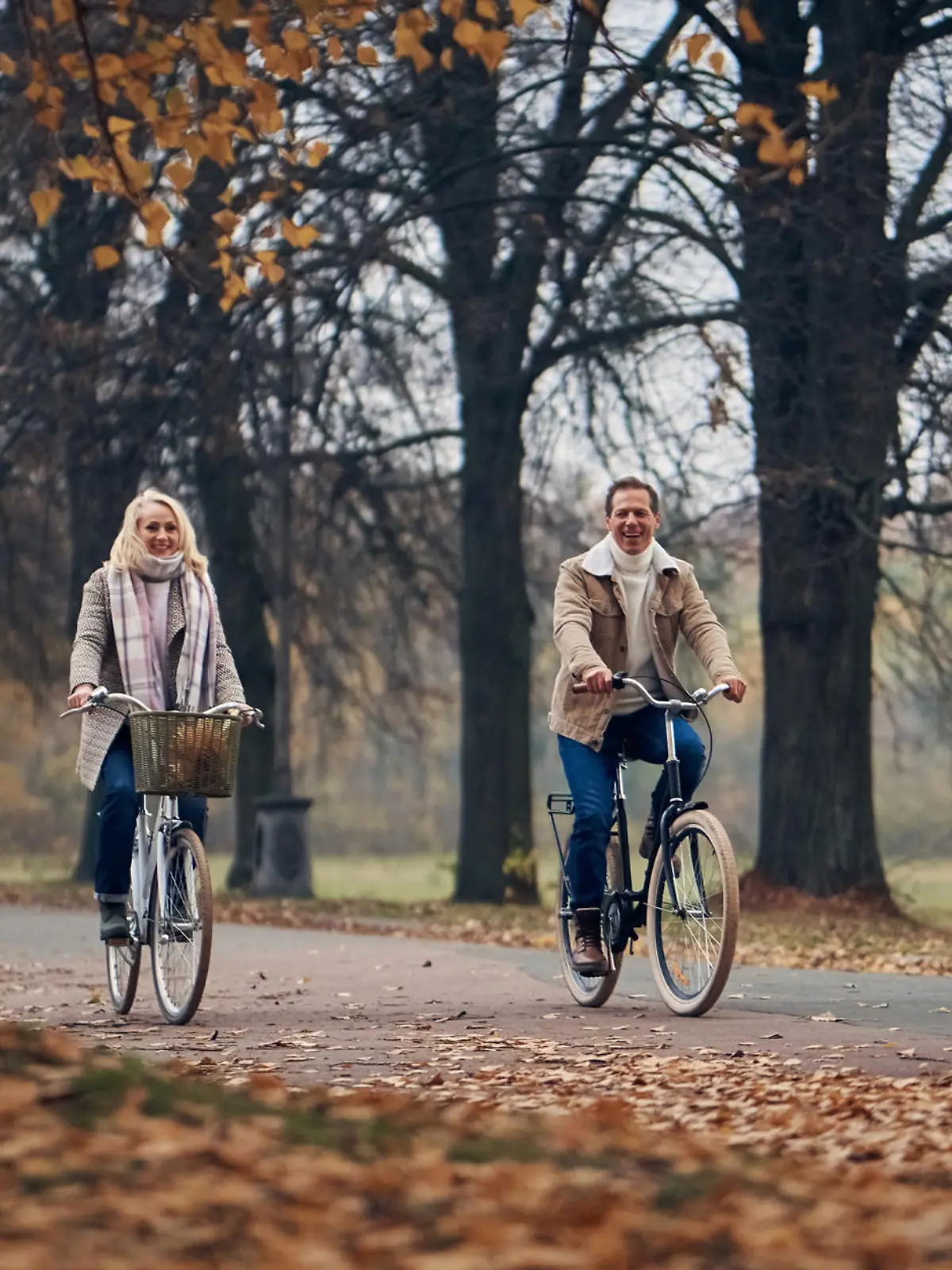Paar fährt Rad im Park