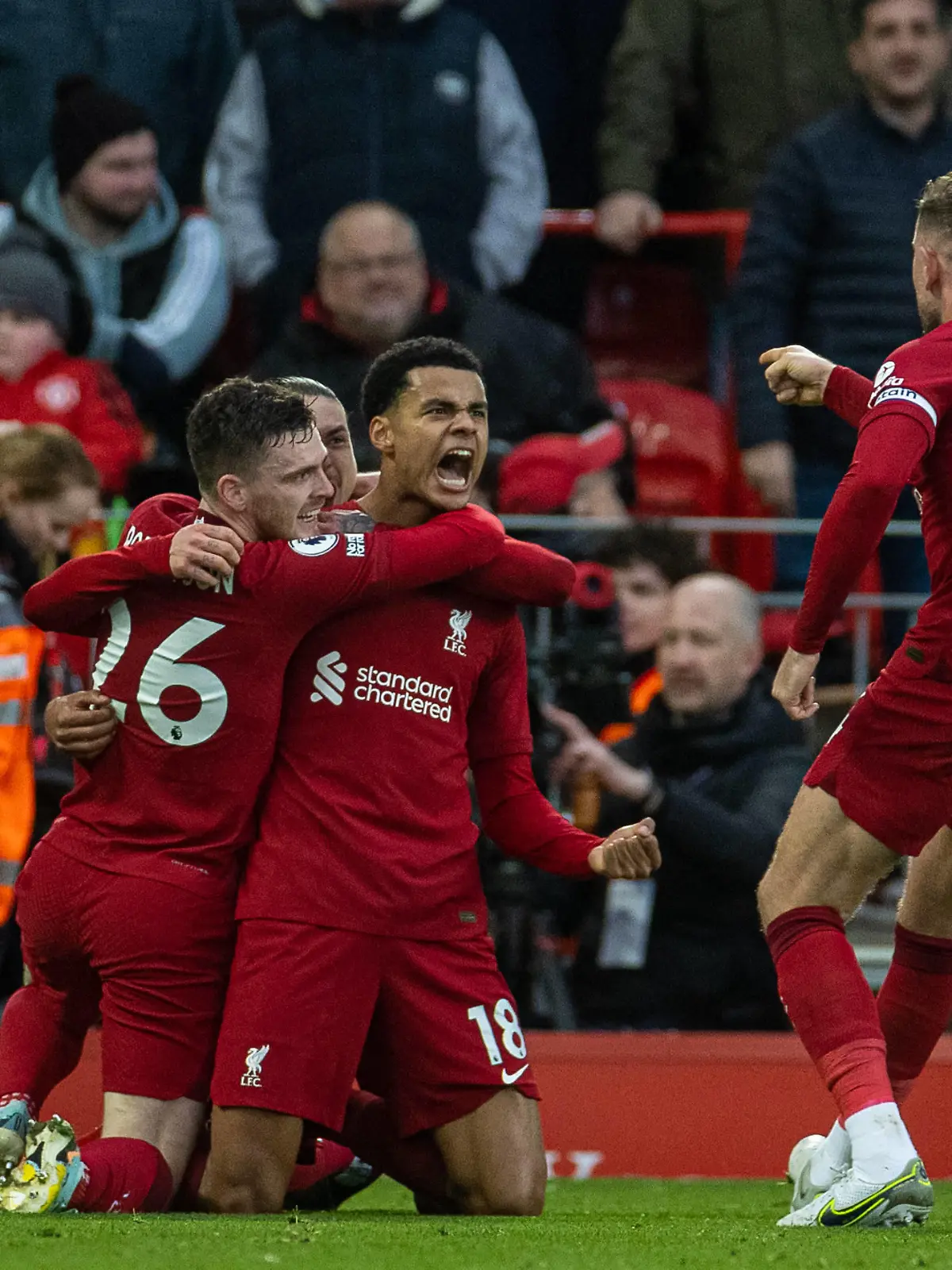 Football - FA Premier League - Liverpool FC v Manchester United, ManU FC LIVERPOOL, ENGLAND - Sunday, March 5, 2023: Liverpool s Cody Gakpo celebrates after scoring the opening goal during the FA Premier League match between Liverpool FC and Manchester United FC at Anfield. LIVERPOOL Anfield MERSEYSIDE ENGLAND PUBLICATIONxNOTxINxUK Copyright: xDavidxRawcliffex P2023-03-05-Liverpool_Man_Utd-26