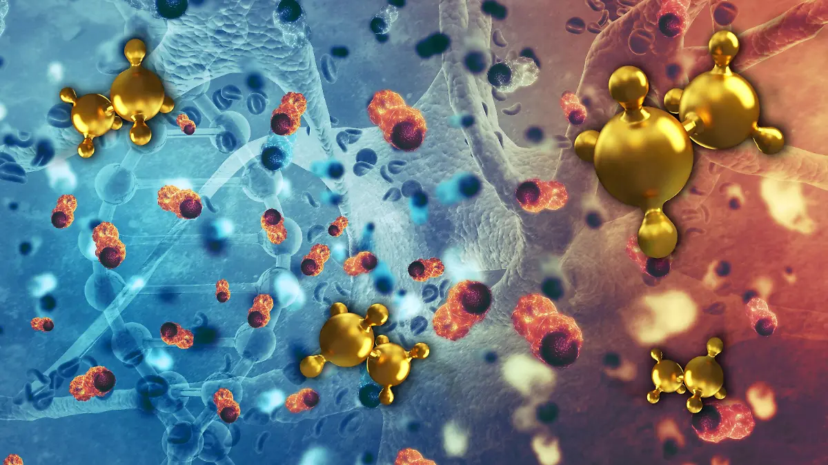 Goldmoleküle auf 3D-Krebs-Simulation