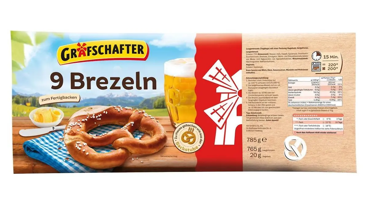 Wegen Metallteilen zurückgerufen: "9 Brezeln zum Fertigbacken" in der 785 g-Packung.
