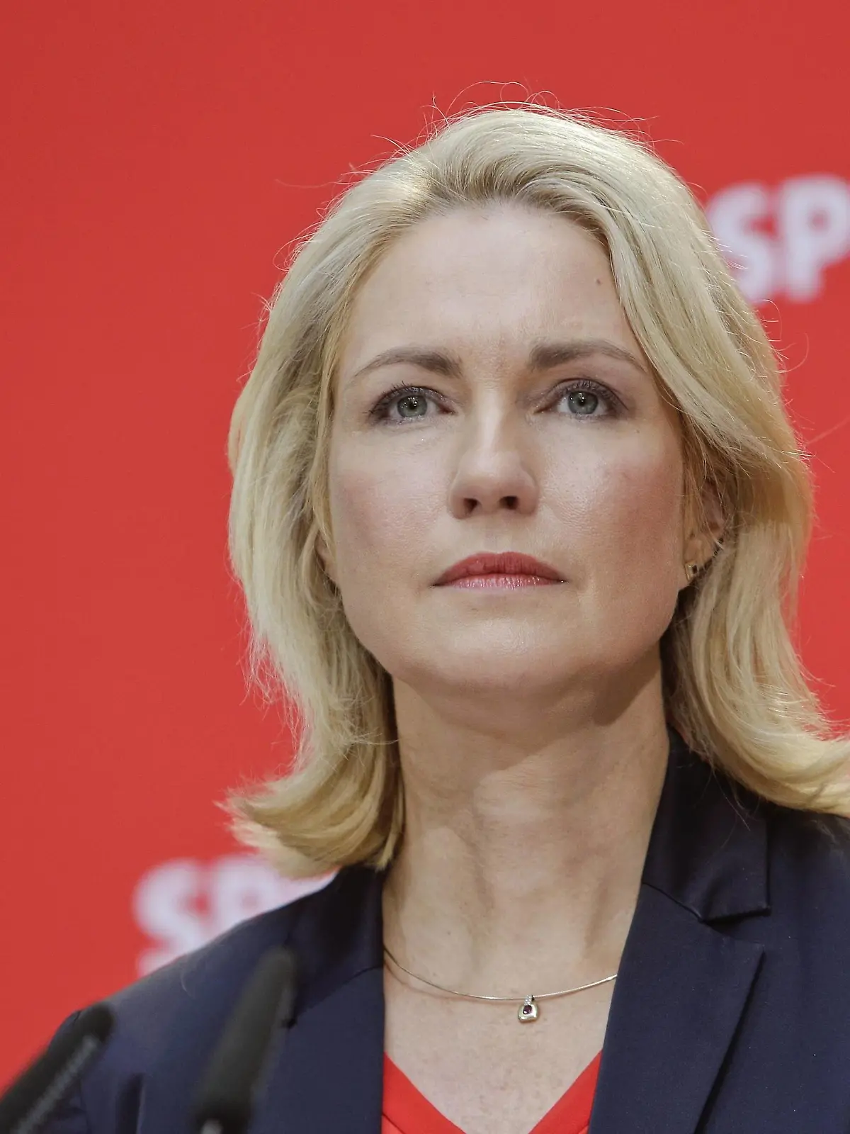 02.09.2019, Berlin, Deutschland - Pressekonferenz der SPD mit der kommissarischen SPD-Parteivorsitzenden Manuela Schwesig, Dietmar Woidke sowie Martin Dulig im Willy-Brandt-Haus. Foto: Manuela Schwesig, kommissarische SPD-Parteivorsitzende und Ministerpraesidentin von Mecklenburg-Vorpommern. *** 02 09 2019, Berlin, Germany SPD press conference with provisional SPD party leaders Manuela Schwesig, Dietmar Woidke and Martin Dulig at Willy Brandt House Photo Manuela Schwesig, provisional SPD party leader and state premier of Mecklenburg-Western Pomerania  