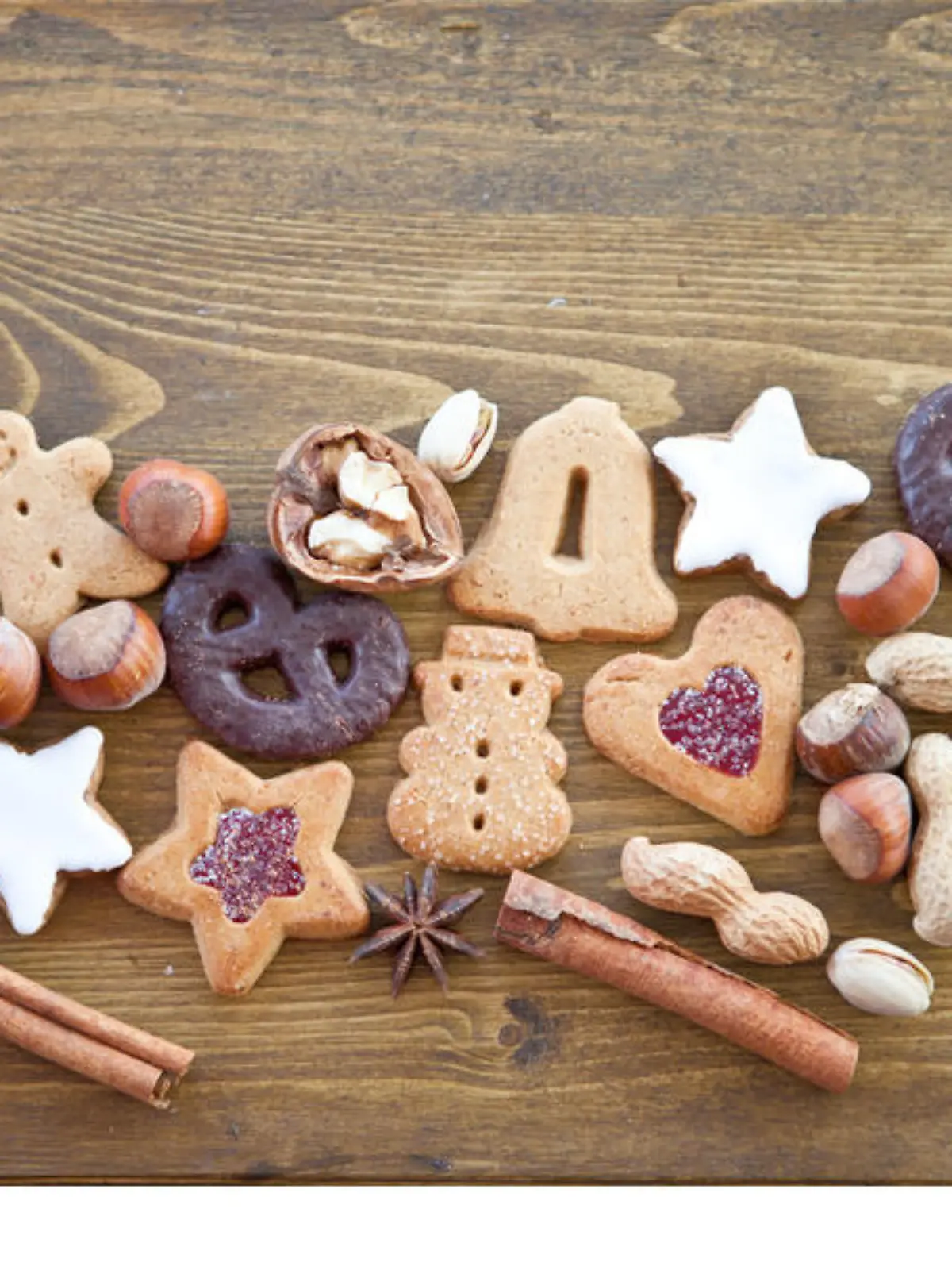 Various christmas cookies, nuts and gingerbread