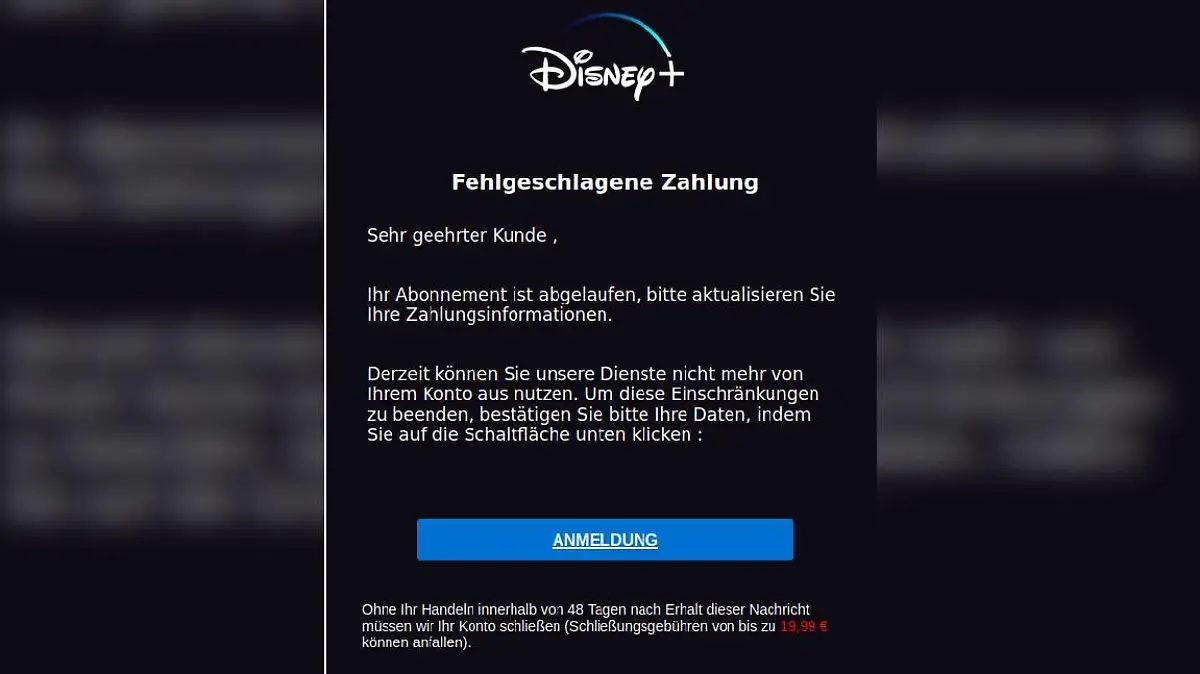 Auszug einer Fake-Mail
