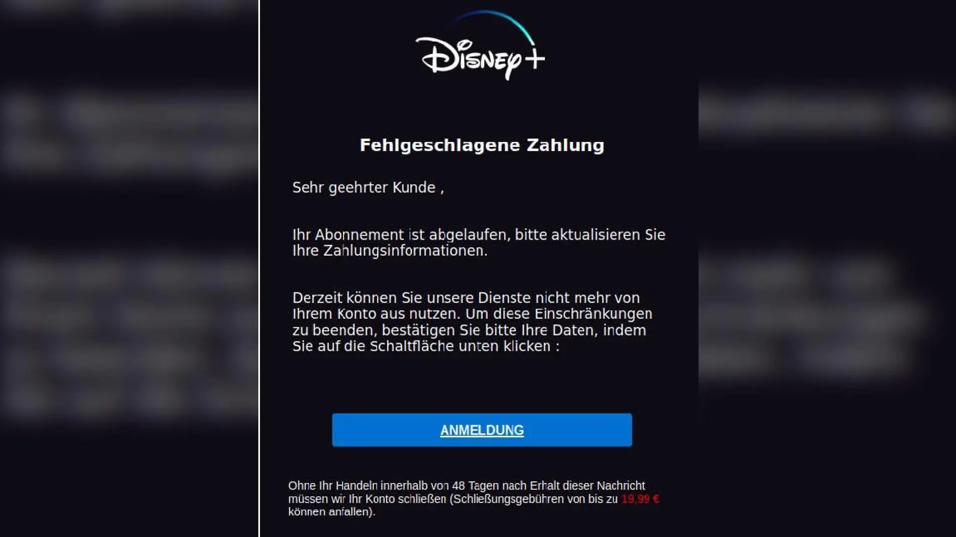 Auszug einer Fake-Mail