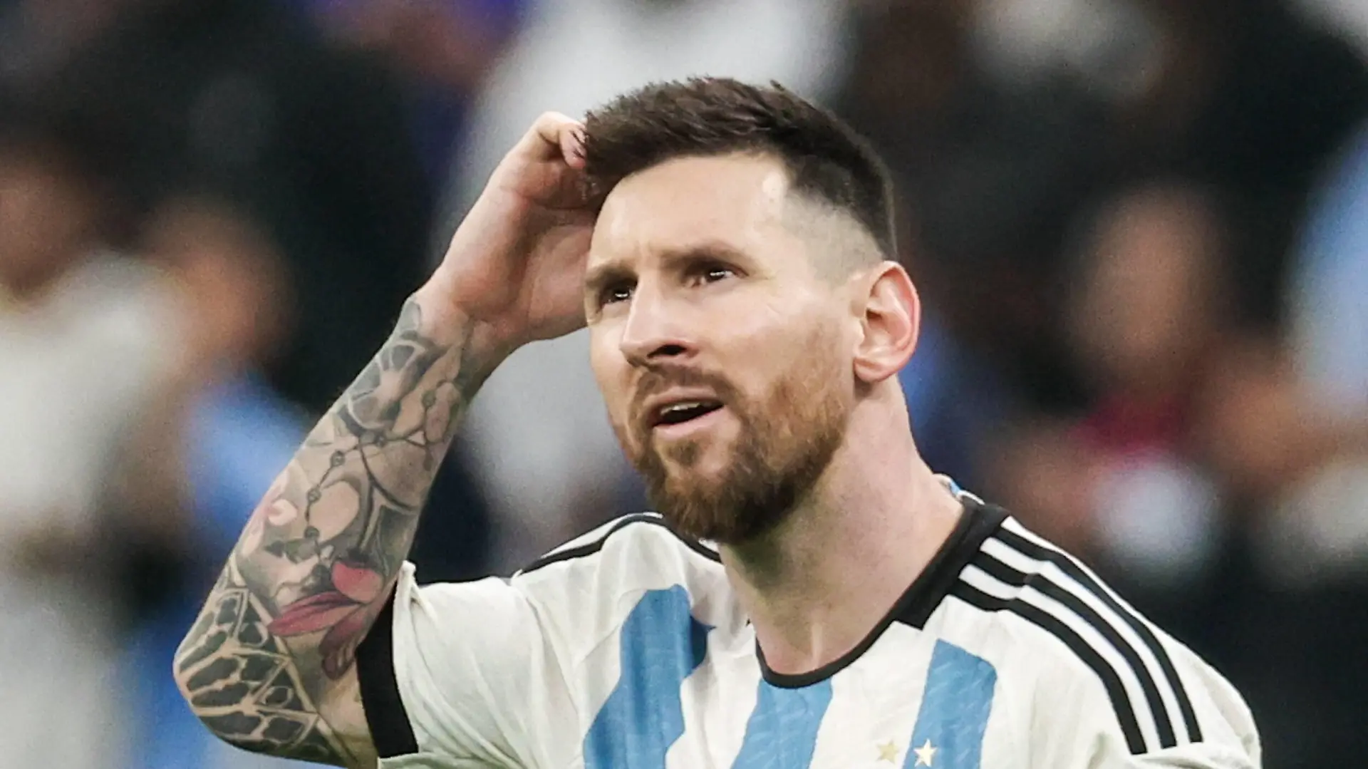 QATAR, LUSAIL - DECEMBER 18, 2022: Argentina captain Lionel Messi looks on in the 2022 FIFA World Cup, WM, Weltmeisterschaft, Fussball final football match against France at Lusail Iconic Stadium. Sergei Bobylev/TASS PUBLICATIONxINxGERxAUTxONLY 56490622