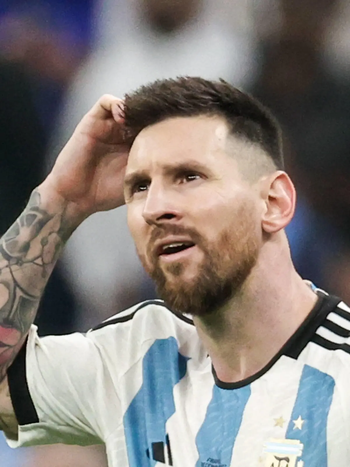 QATAR, LUSAIL - DECEMBER 18, 2022: Argentina captain Lionel Messi looks on in the 2022 FIFA World Cup, WM, Weltmeisterschaft, Fussball final football match against France at Lusail Iconic Stadium. Sergei Bobylev/TASS PUBLICATIONxINxGERxAUTxONLY 56490622 