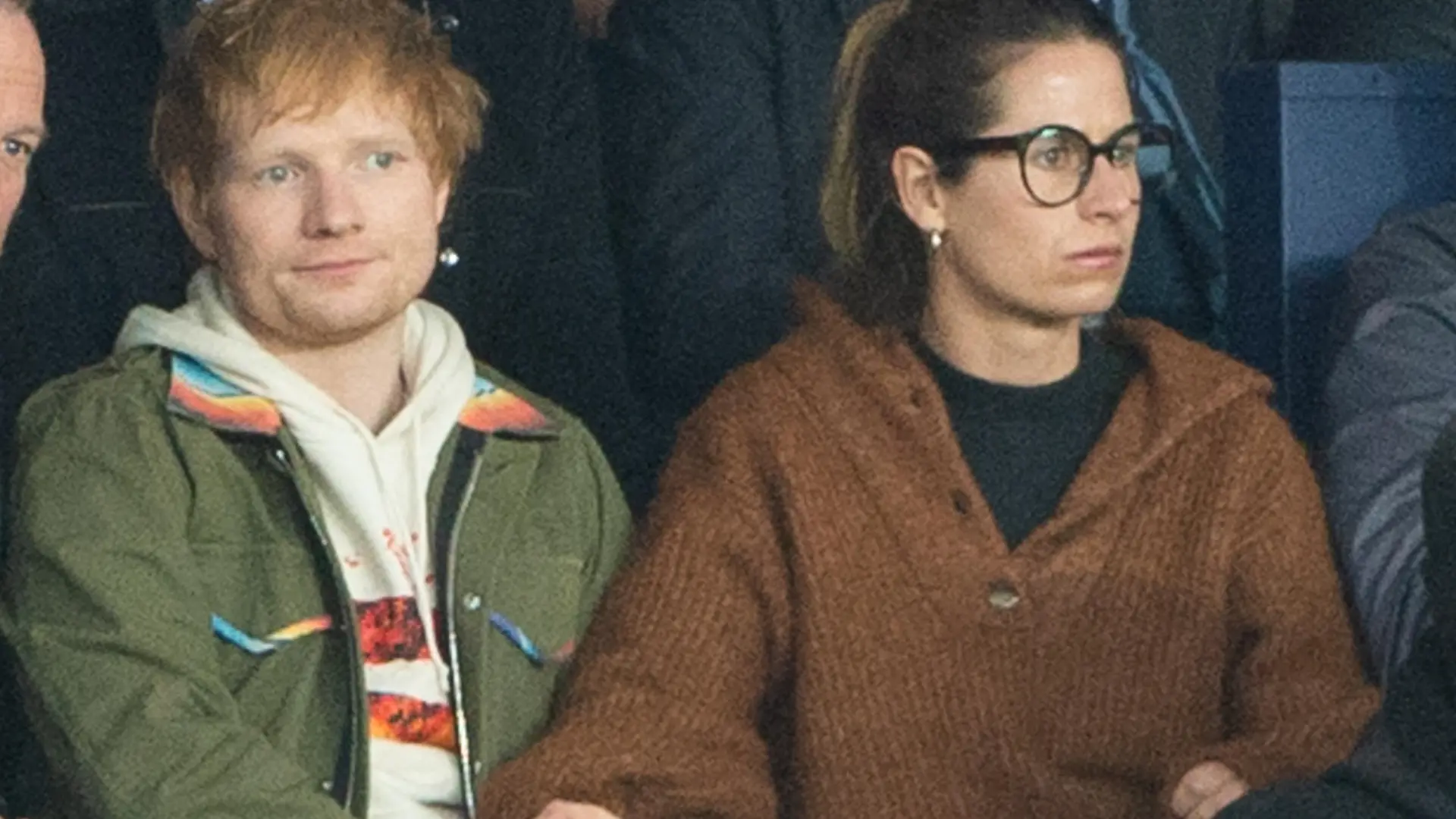 Ed Sheeran and his wife Cherry Seaborn attend the UEFA Champions League group A match between Paris Saint-Germain and Manchester City at Parc des Princes on September 28, 2021 in Paris, France. Photo by Laurent Zabulon/ABACAPRESS.COM