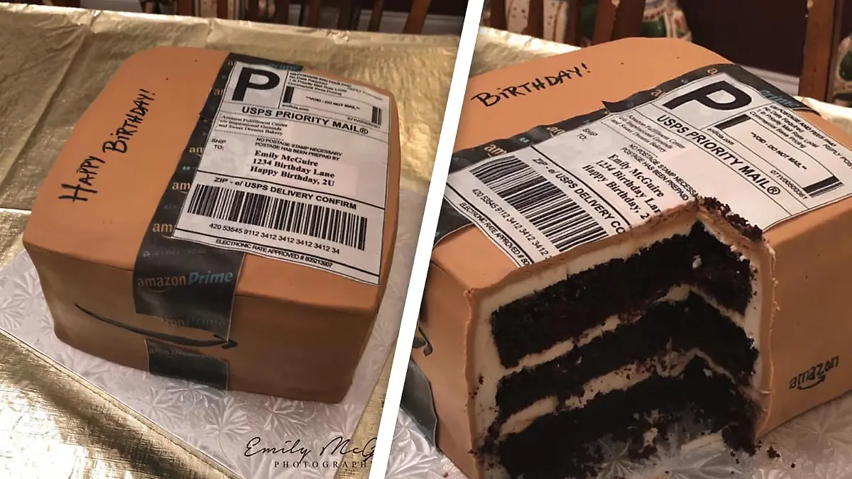 Geburtstagskuchen in Form eines Amazon-Pakets