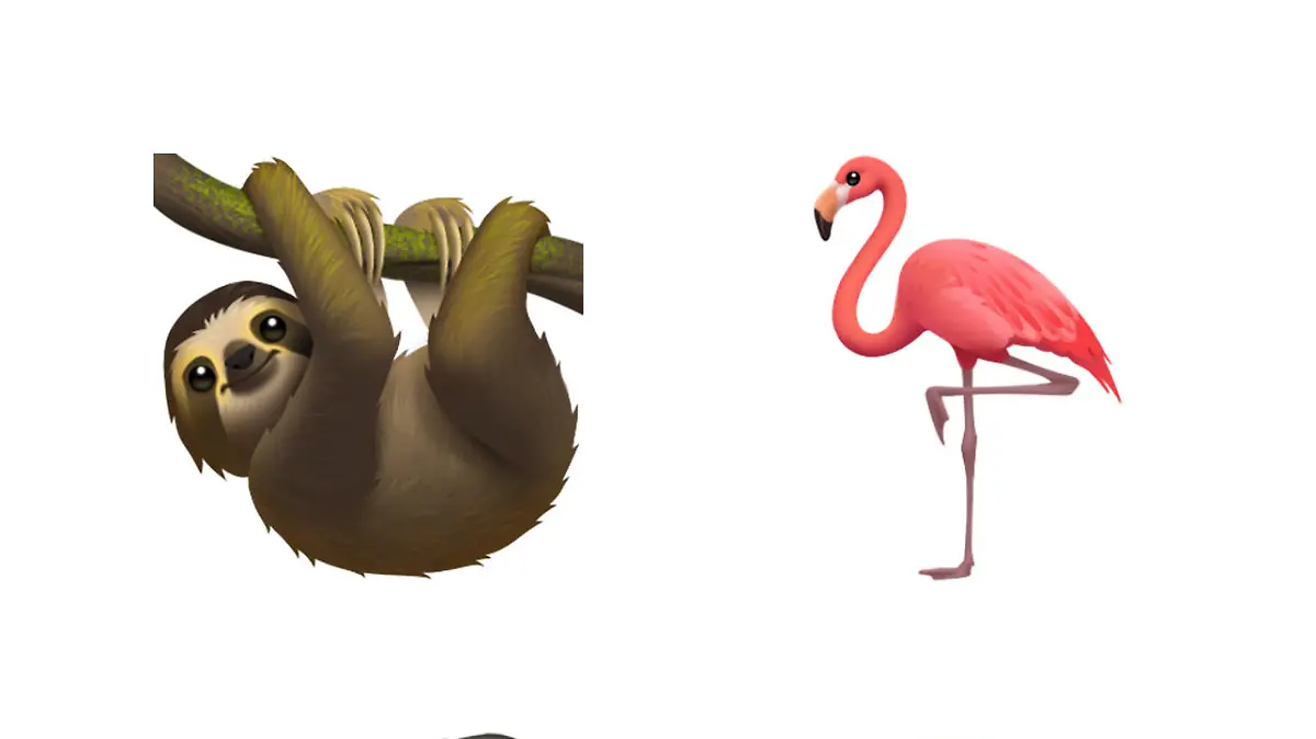 Faultier-Emoji, Flamingo-Emoji, Stinktier-Emoji, Orang-Utan-Emoji