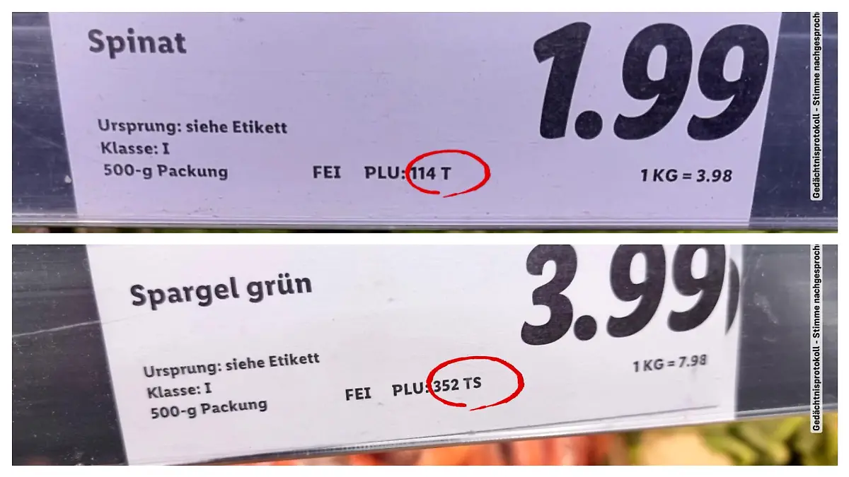 Codes T und TS am Preisschild im Supermarkt