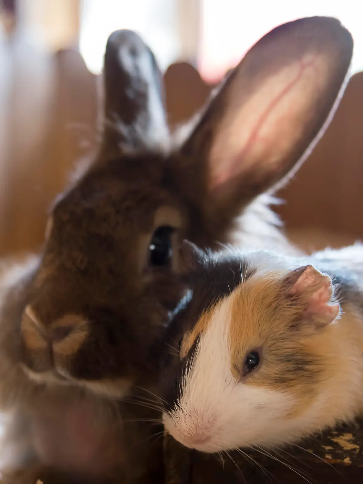 Kaninchen und Meerschweinchen im Käfig