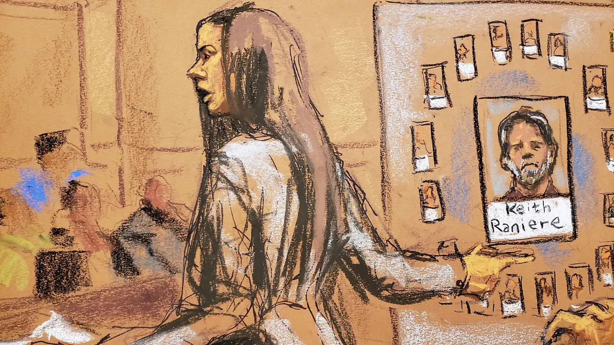 Assistant United States Attorney Moira Penza is shown in this courtroom sketch during closing arguments in the trial of Nxivm leader Keith Raniere, facing charges including racketeering, sex trafficing and child pornography in U.S. Federal Court in Brooklyn, New York, U.S., June 17, 2019.   REUTERS/Jane Rosenberg