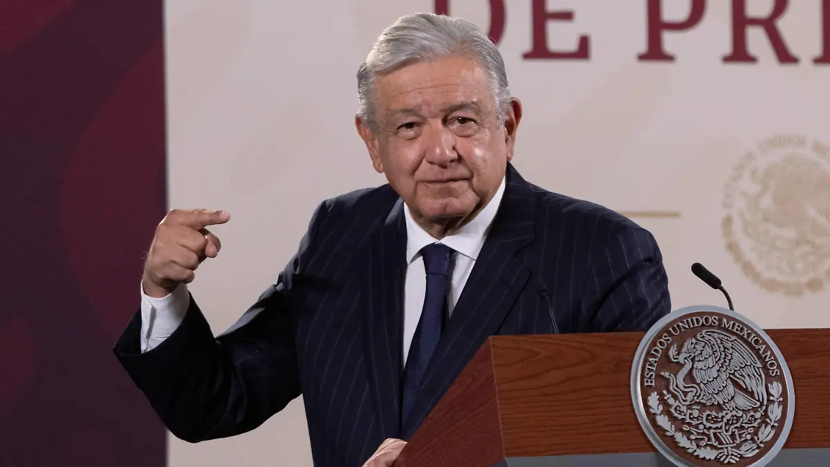 Mexican President, Lopez Obrador Morning Briefing Conference February 23, 2023. Mexico City, Mexico. Mexico s President, Andres Manuel Lopez Obrador, gestuculates during his daily press conference at Treasury Hall of the National Palace. During his act, Lopez Obrador, response questions from media. On February 23, 2023 in Mexico City. Photo by Alex Dalton/ Eyepix Group Copyright: xAlexxDaltonx/xEyepixxGroupx AD_230220231