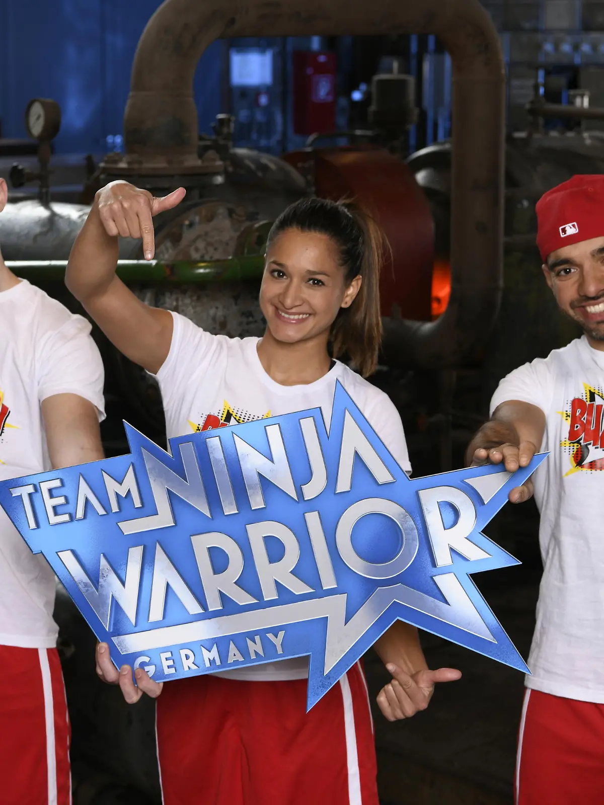 BU: Das Team "Buzzinga": Oliver Edelmann (Kapitän, l.), Pamela Forster und Omid Bayat.
BB: Zweite Staffel, Foto: TVNOW / Markus Hertrich, AZ 29.04.2019, AZ 01, AZ01, Gruppenfoto, neutral