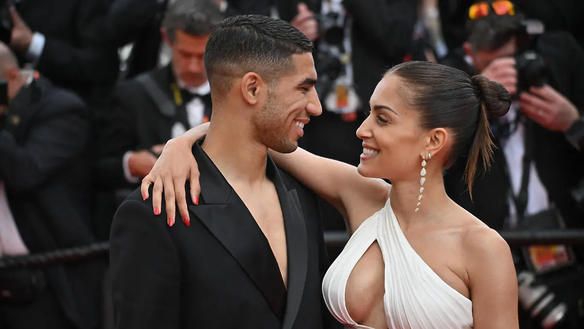 Achraf Hakimi, Hiba Abouk attending the premiere of the movie The Innoncent during the 75th Cannes Film Festival in Cannes, France on May 24, 2022. Photo by Julien Reynaud/APS-Medias/ABACAPRESSS.COM