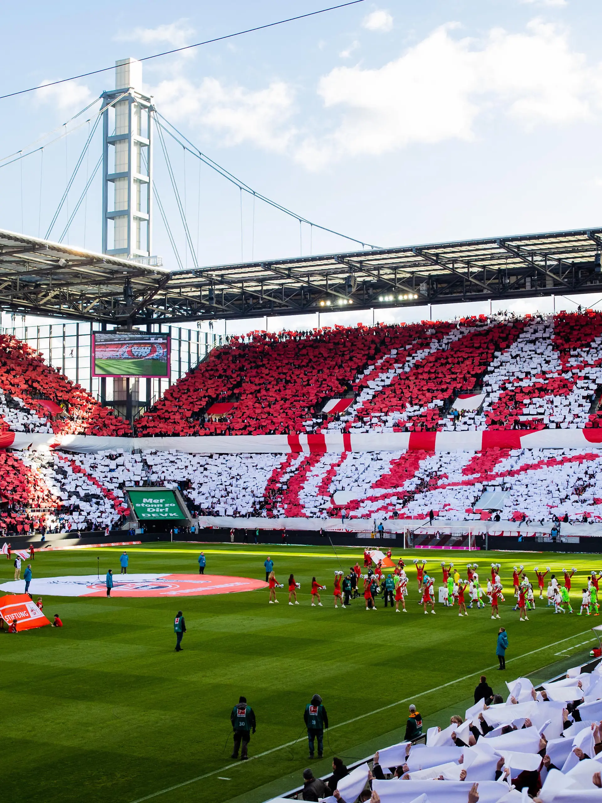 Fußball: Bundesliga, 1. FC Köln - VfL Wolfsburg, 22. Spieltag, RheinEnergieStadion. Das ganze Stadion zeigt zum 75-jährigen Jubliäum des 1. FC eine Choreografie.