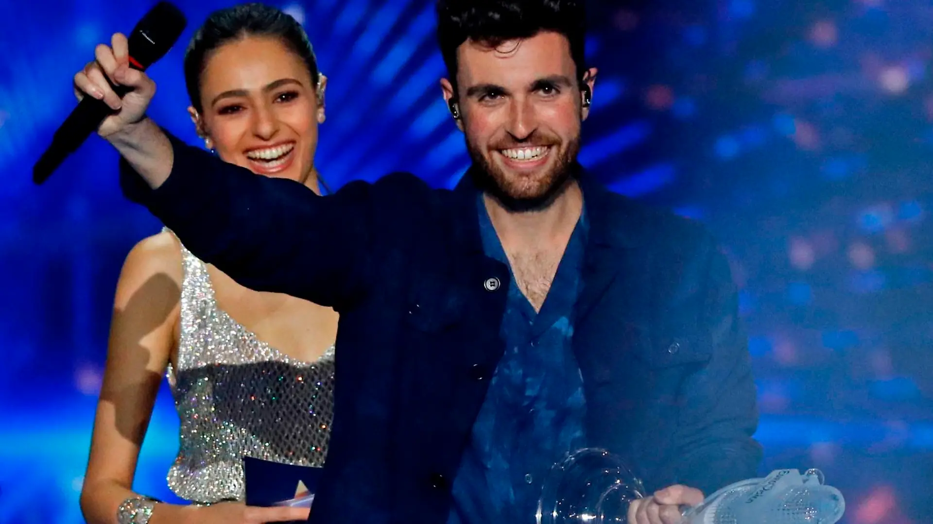 Netherlands' Duncan Laurence celebrates after winning the 64th edition of the Eurovision Song Contest 2019 at Expo Tel Aviv on May 19, 2019, in the Israeli coastal city. (Photo by Jack GUEZ / AFP) (Photo credit should read JACK GUEZ/AFP/Getty Images)