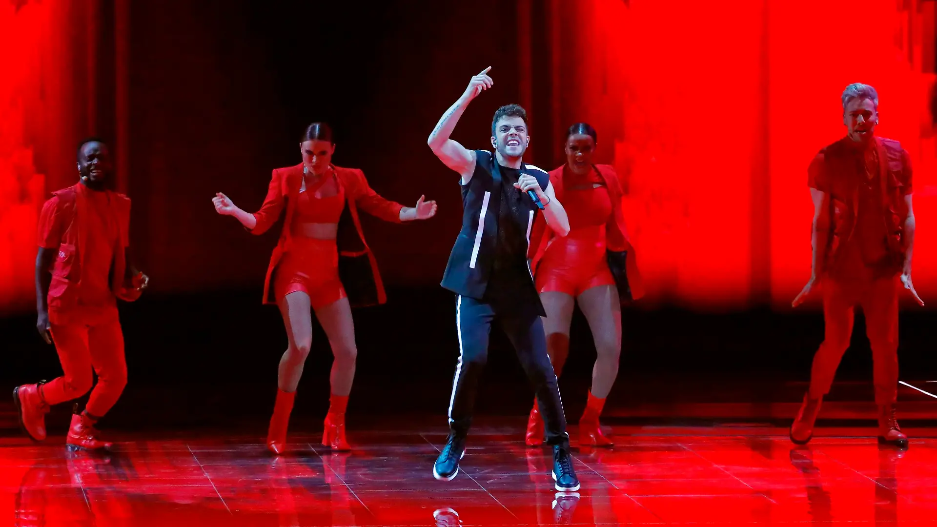 Switzerland's Luca Hanni performs the song "She Got Me" during the Grand Final of the 64th edition of the Eurovision Song Contest 2019 at Expo Tel Aviv on May 18, 2019, in the Israeli coastal city. (Photo by Jack GUEZ / AFP) (Photo credit should read JACK GUEZ/AFP/Getty Images)
