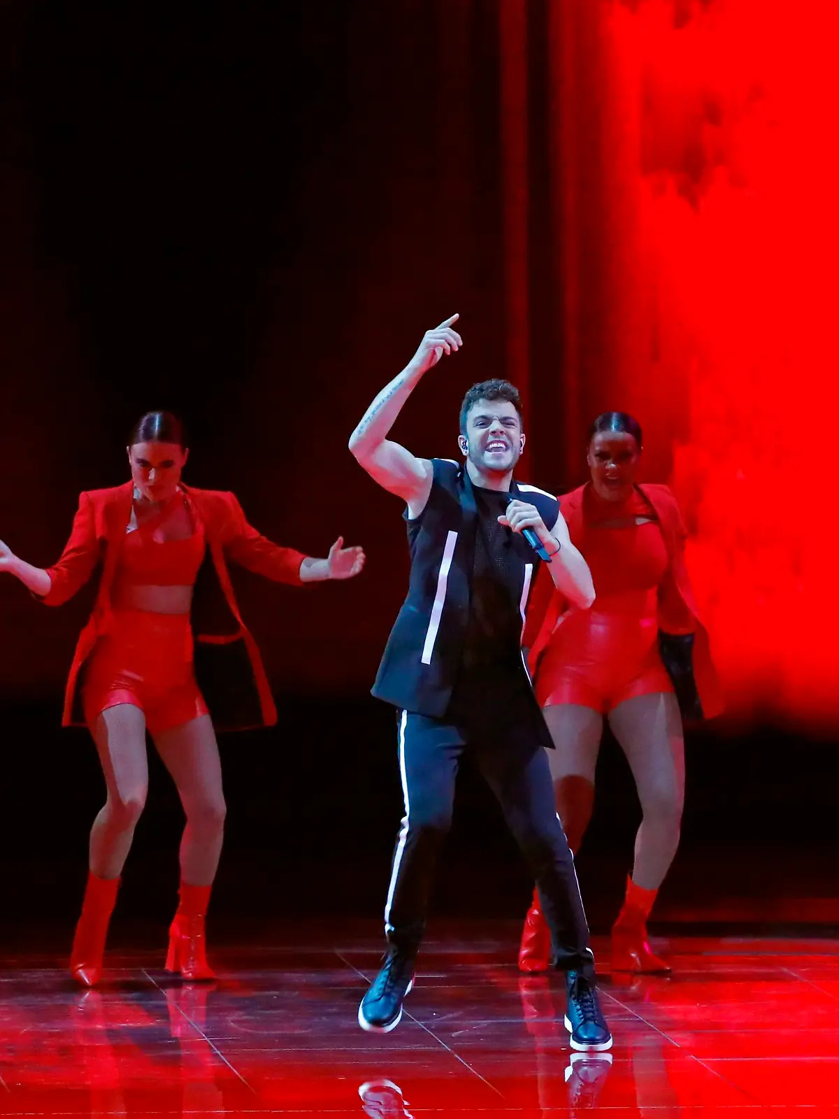 Switzerland's Luca Hanni performs the song "She Got Me" during the Grand Final of the 64th edition of the Eurovision Song Contest 2019 at Expo Tel Aviv on May 18, 2019, in the Israeli coastal city. (Photo by Jack GUEZ / AFP)        (Photo credit should read JACK GUEZ/AFP/Getty Images)