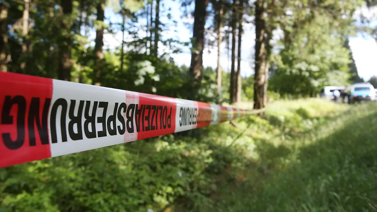 Ein Absperrband der Polizei umzäunt am 04.07.2016 ein Waldstück an einer Verbindungsstraße zwischen Rodacherbrunn in Thüringen und Nordhalben in Bayern. Nach dem Fund einer Leiche in einem Waldstück in Thüringen prüfen die Ermittler Verbindungen zum Fall der vor mehr als 15 Jahren verschwundenen Peggy aus Oberfranken. Ein Pilzsammler sei am Samstag auf die Skelettteile gestoßen, teilte die Polizei mit und bestätigte damit einen Bericht des Bayerischen Rundfunks. Der Fundort der Leiche im Saale-Orla-Kreis liegt nur wenige Kilometer von Peggys Heimatort Lichtenberg (Landkreis Hof) entfernt. Foto: Bodo Schackow/dpa +++(c) dpa - Bildfunk+++