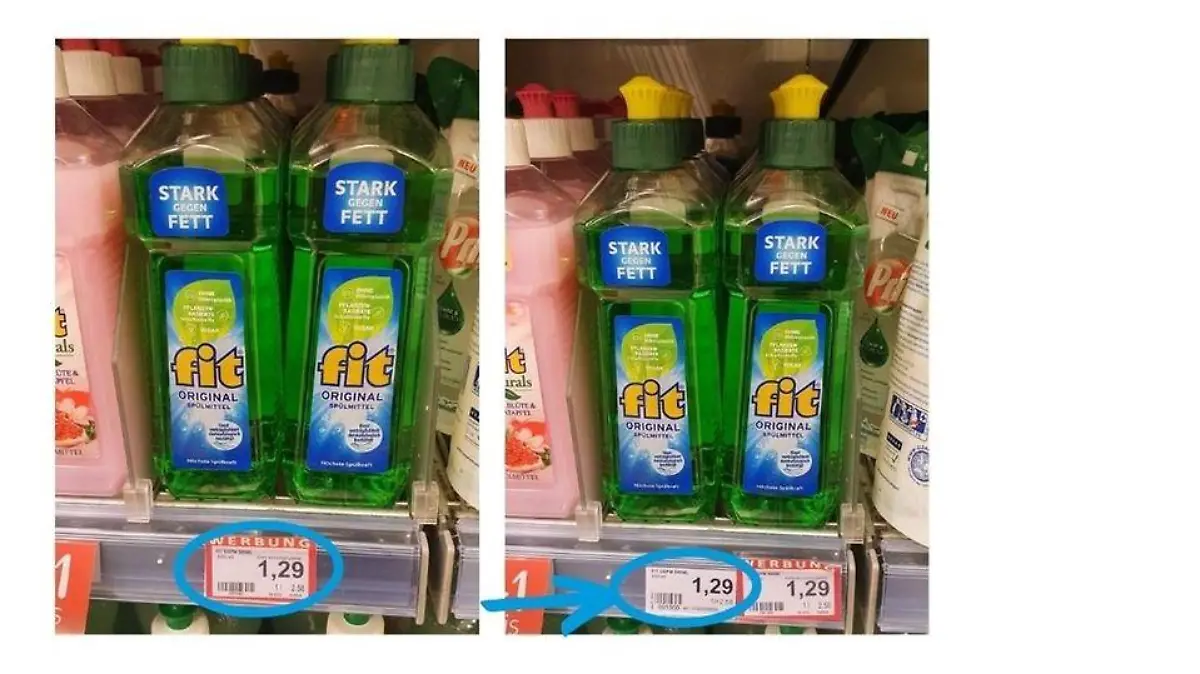 Foto eines Supermarkt-Regals mit Spülmittel.