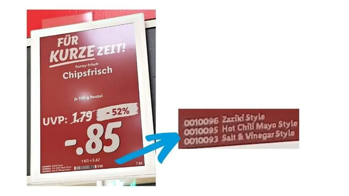 Foto eines Preisschilds für Chips