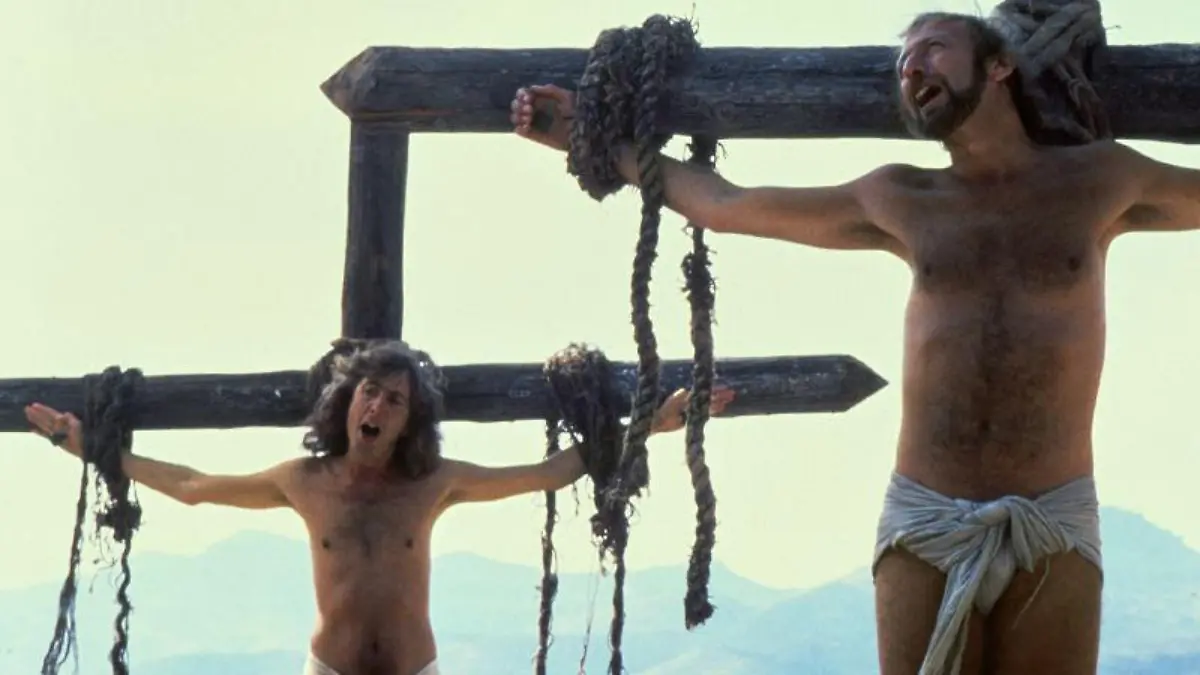 Das Leben des Brian (GB 1979) Eric Idle
(li.), Graham Chapman
/ am Kreuz hngend, hngen, Kreuzigung,
singen