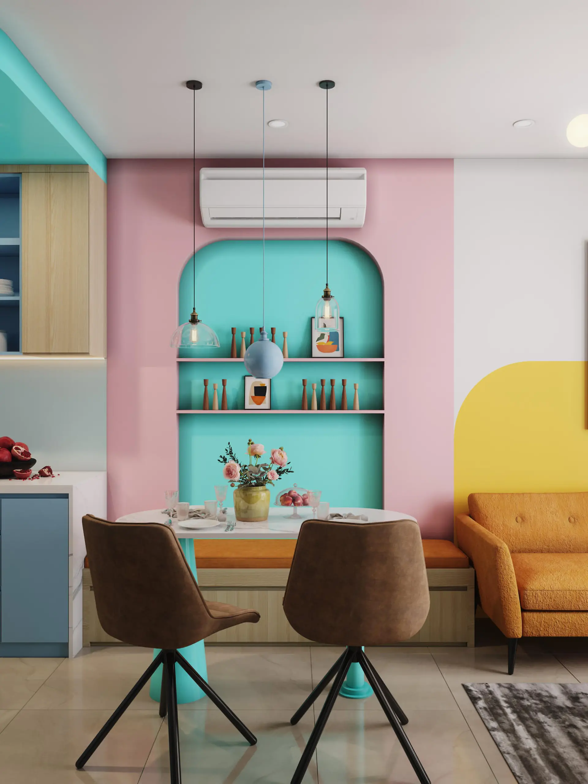 Digitally generated cozy and modern small apartment interior scene.

The scene was rendered with photorealistic shaders and lighting in Corona Renderer 6 for Autodesk® 3ds Max 2020 with some post-production added.