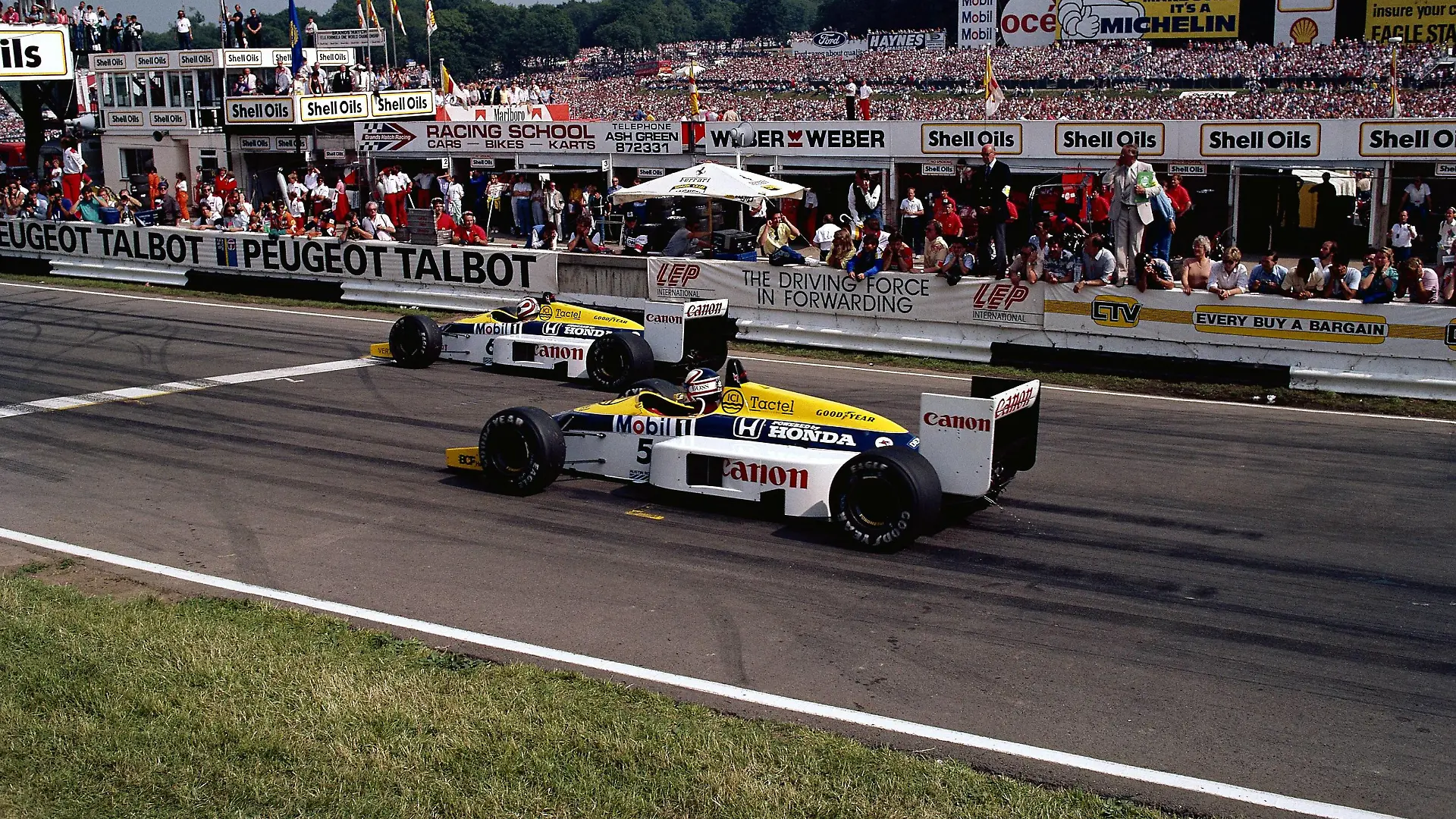 Nigel Mansell und Nelson Piquet (Williams) beim Großbritannien-GP 1987 in Silverstone