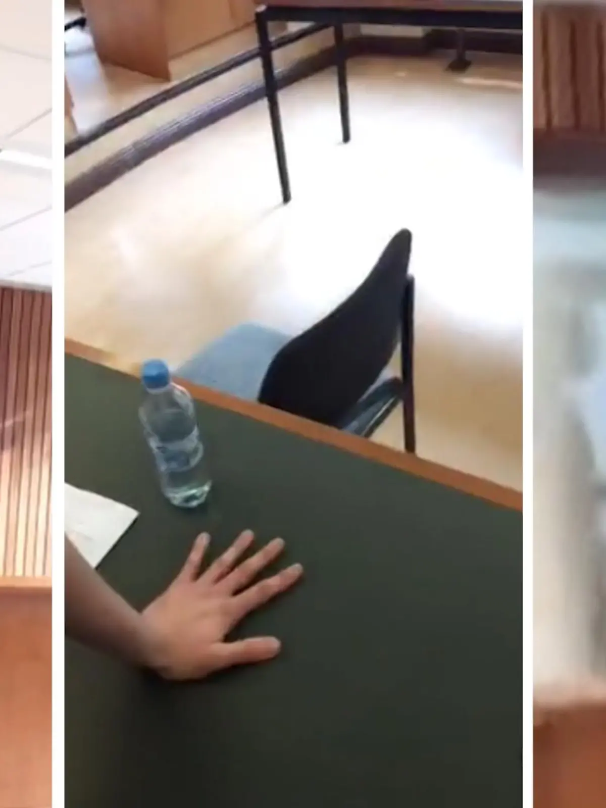 Henning Jeschke, Gründungsmitglied der Letzten Generation, hat sich während einer Gerichtsverhandlung am Tisch festgeklebt.