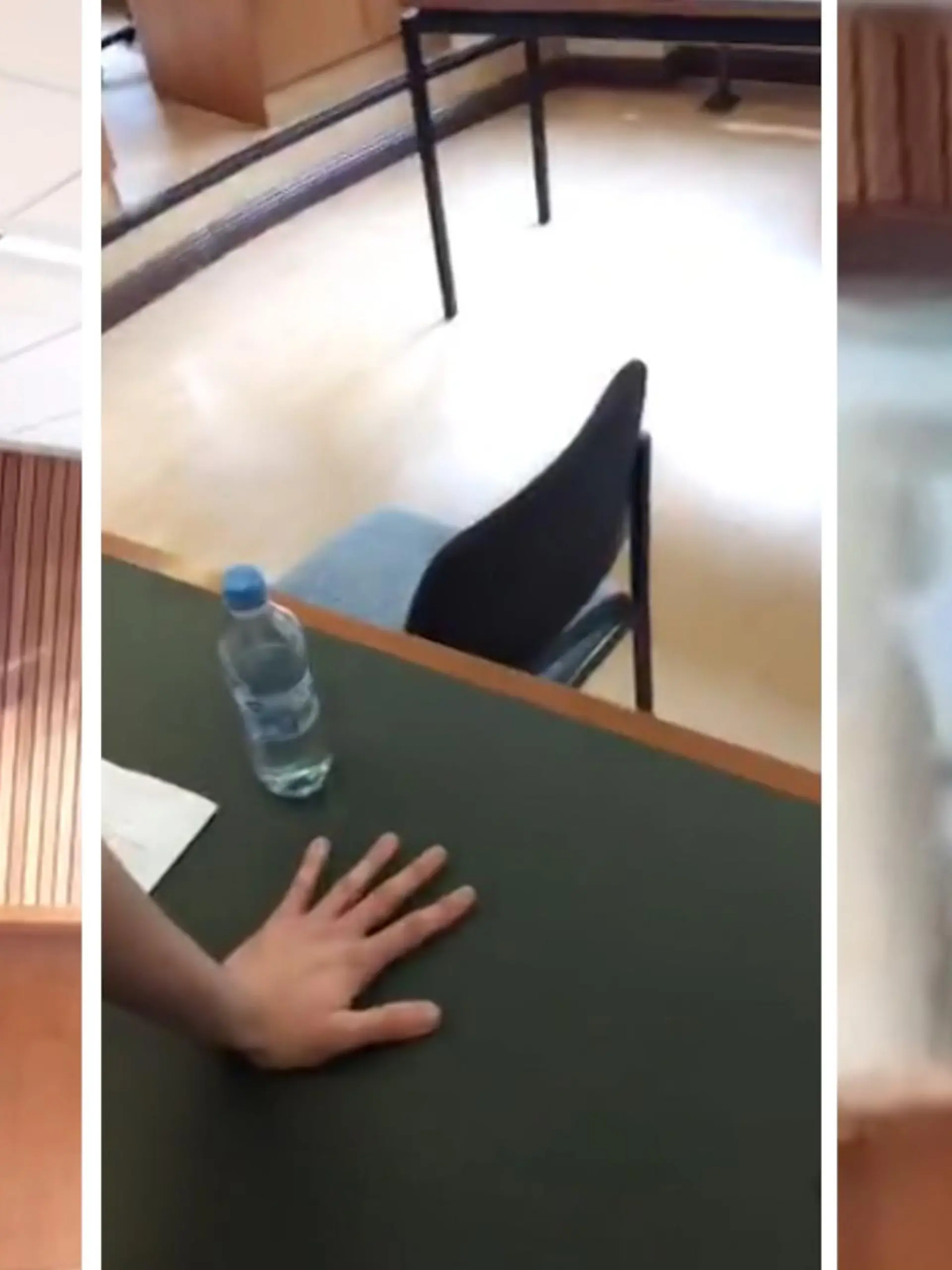 Henning Jeschke, Gründungsmitglied der Letzten Generation, hat sich während einer Gerichtsverhandlung am Tisch festgeklebt.