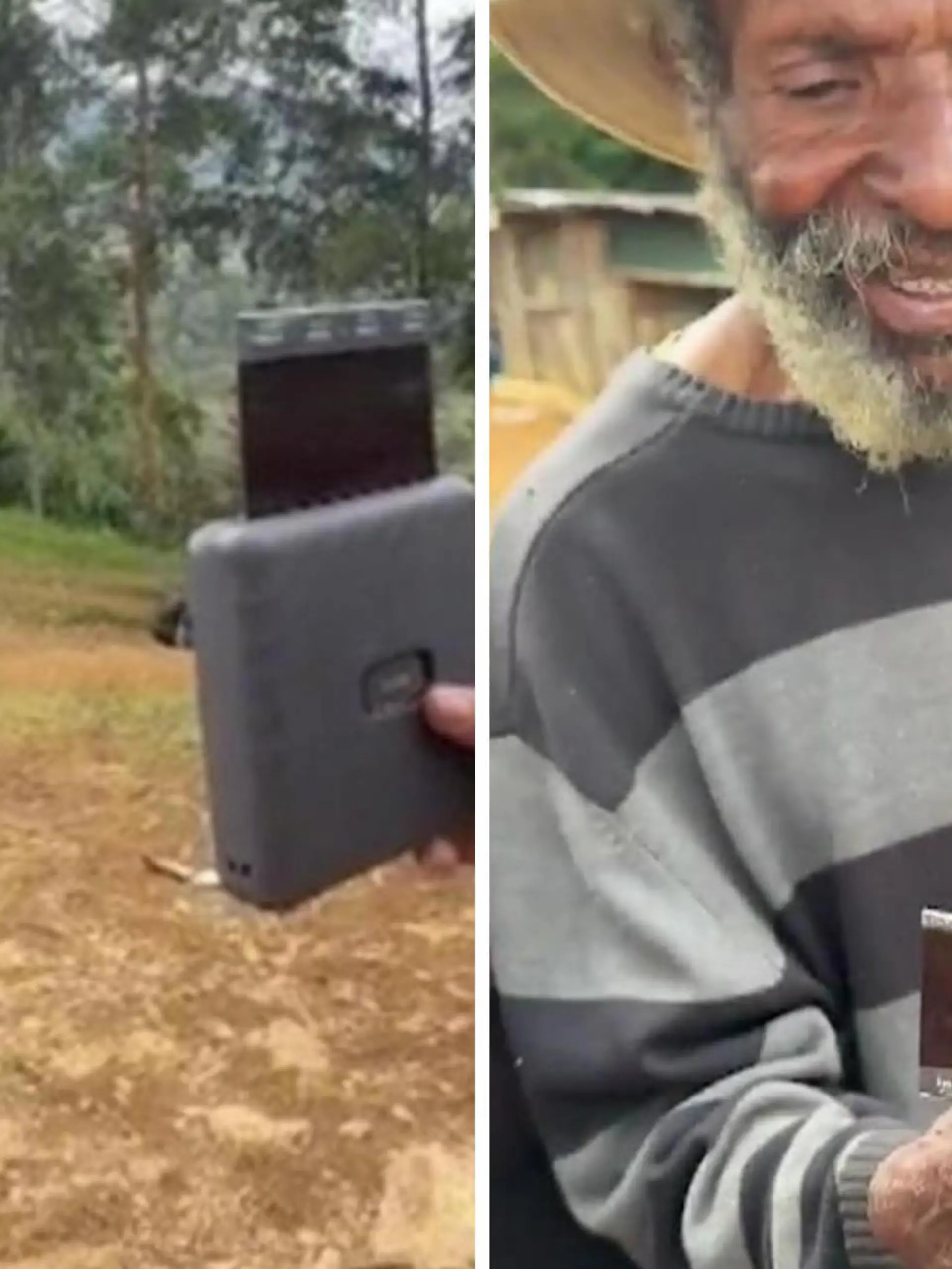 Urlauber zeigen einem Mann aus Papua-Neuguinea ein Polaroid. Sowas hat er noch nie zuvor gesehen und ist sichtlich beeindruckt - im Video.